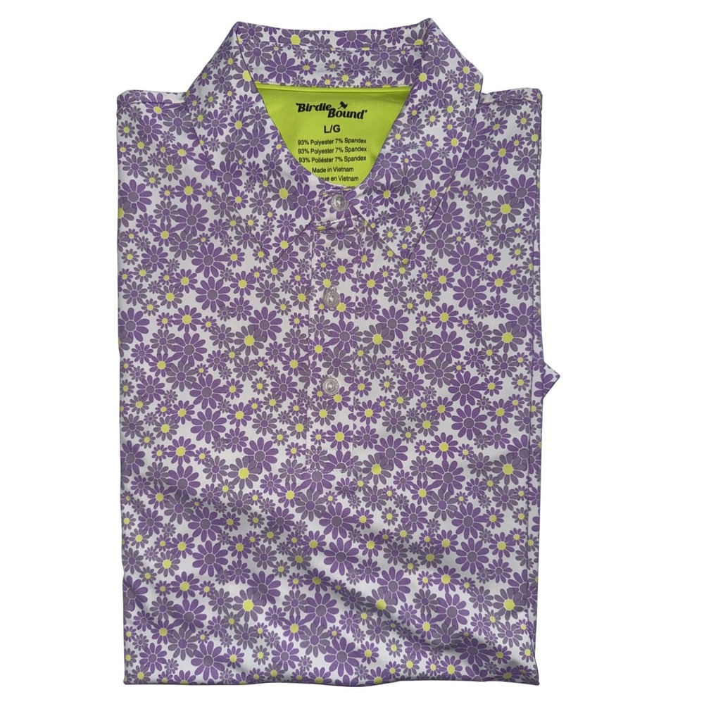 NEW Birdie Bound Mens Large Purple Daisy Floral Golf Polo Shirt UV Stretch NWT - Picture 3 of 8